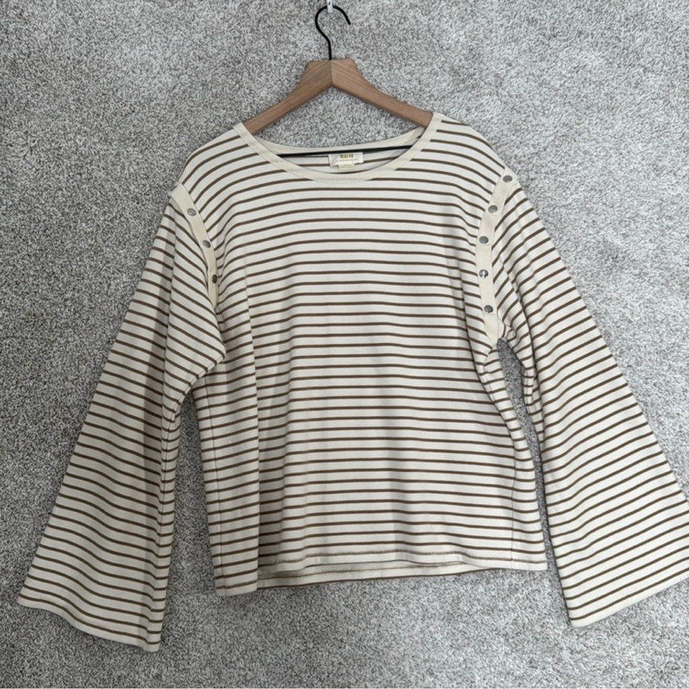 Maeve Cream and Black Striped Long Sleeve Top M